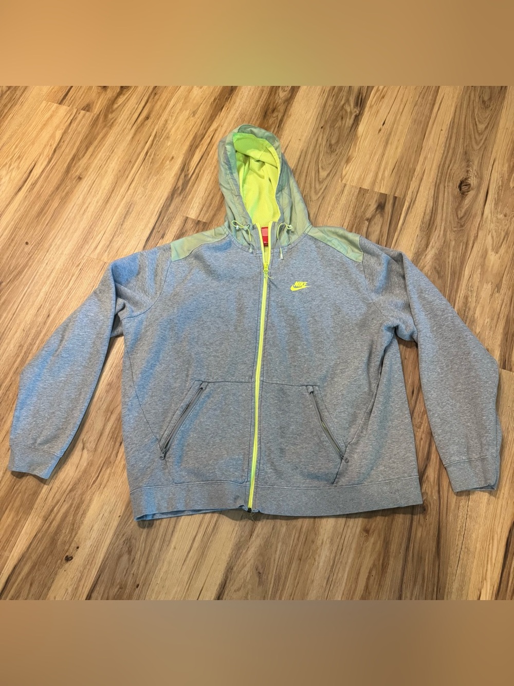 Nike Hoodie Mens XXL Zip Up Sweatshirt Y2K Sportswear Swoosh Grey Vintage Rare